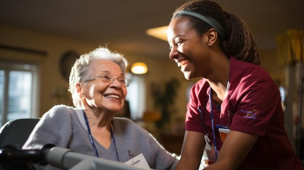 Caring nurse with elderly patient